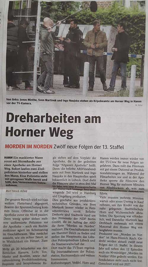Foto und Text über Dreharbeiten für Morden im Norden