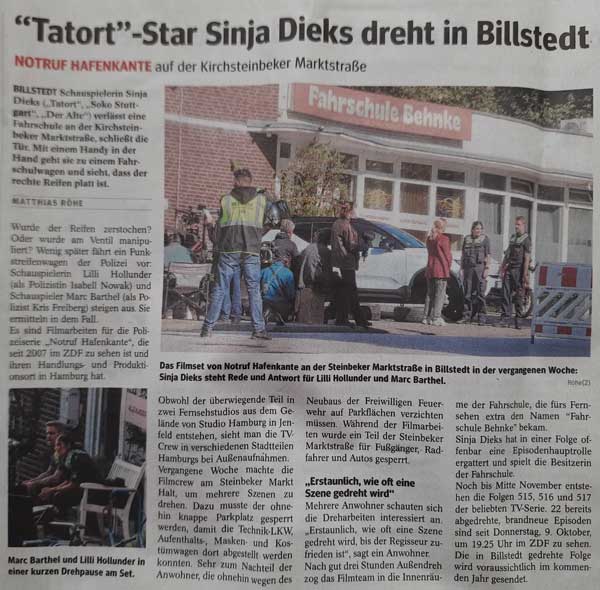 Foto und Text über Dreharbeiten für