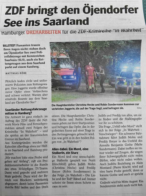 Foto und Text über Dreharbeiten für die Krimireihe In Wahrheit